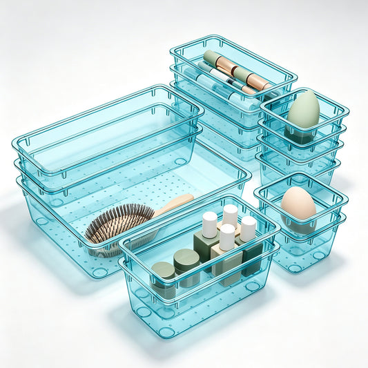 15-Piece Clear Drawer Organizer Set