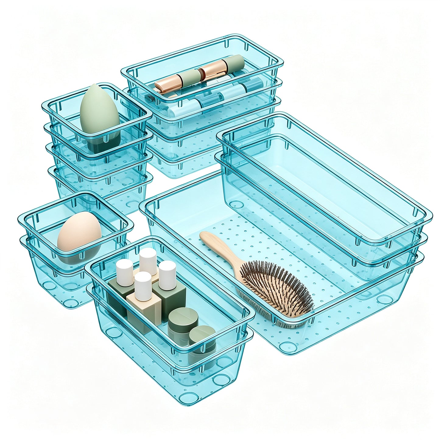 15-Piece Clear Drawer Organizer Set